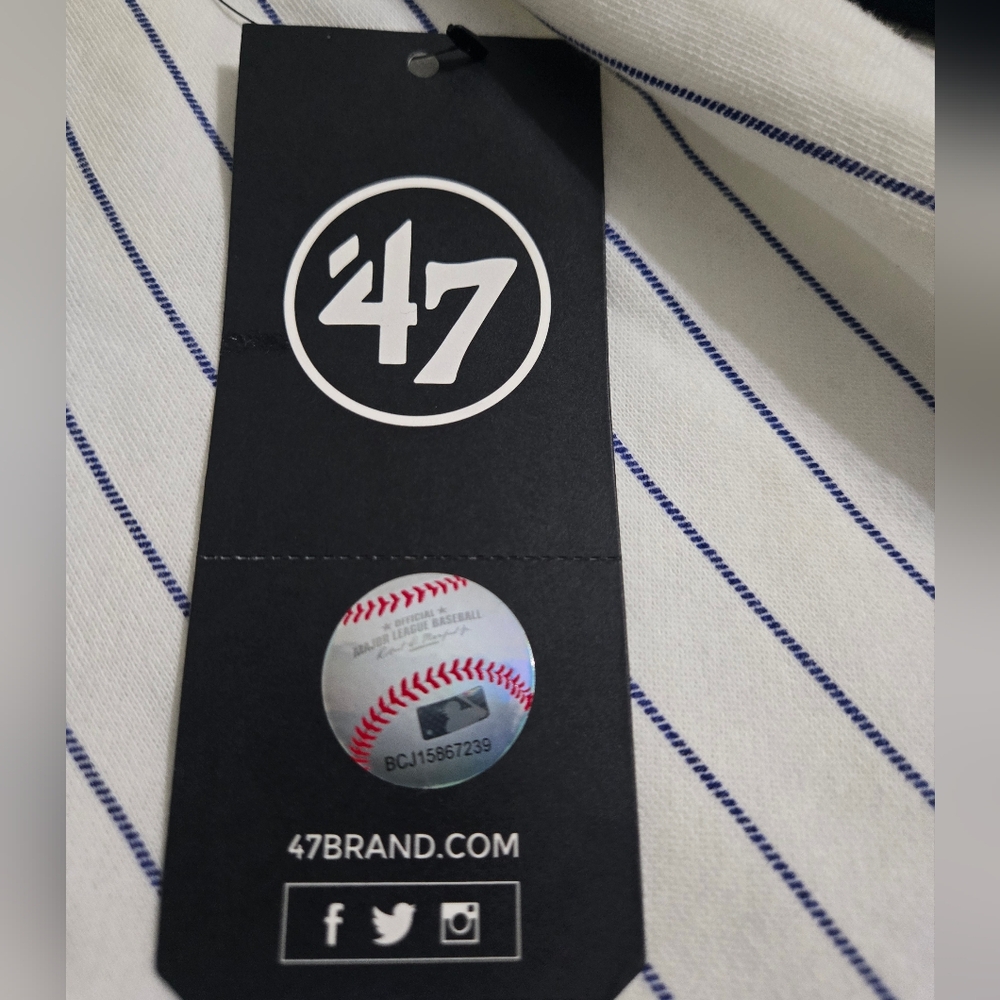 Men's New York Mets '47 White Pinstripe Double Header Collection Pullover Hoodie - Picture 6 of 8